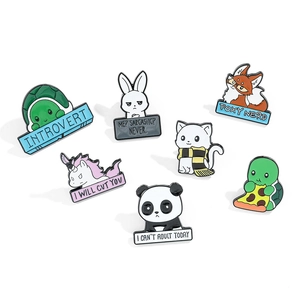 Set of 7 cartoon animal enamel pins featuring a rabbit, panda, and fox for bags and clothes