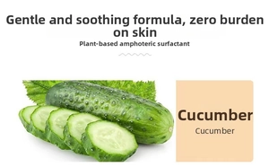 Detail of face ice roller ingredients showing mild formula with fresh cucumber extract