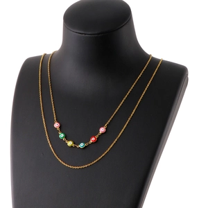 Double Layer Evil Eye Necklace For Women Stainless Steel Colorful Enamel Beads Bohemian Fashion Jewelry Chain