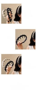 Close-up detail of white and black polka dot headband with anti-slip inner teeth