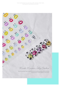 Detail of 3D funny monster mouth nail stickers with 2026 cartoon doodle design