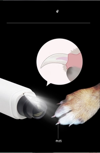 Detail view of electric pet nail grinder with LED light illuminating the quick for safety