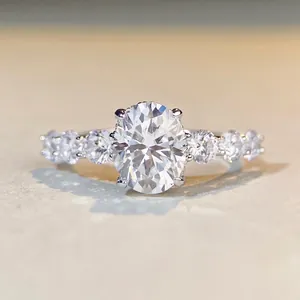 Luxurious 925 Sterling Silver Oval Moissanite Ring For Women 2 Carat Pigeon Egg Cut Wedding Anniversary Elegant Jewelry Gift