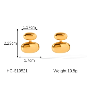 Dimensioni dettagliate orecchini ovali in oro 18k con altezza 2,23cm e peso 10,8g