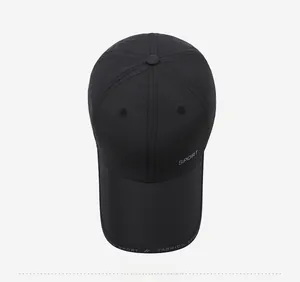 Top view of a black quick-dry baseball cap with SPORT lettering and fashion trim