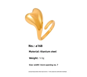 Detail showing 18k gold plated titanium heart ring specifications and 1.6cm width size