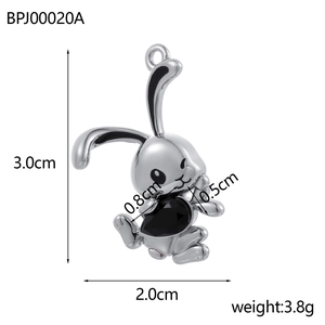 Silver rabbit jewelry pendant with dimensions 3.0cm height and black detailing