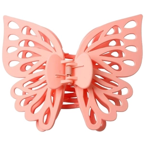 Elegant double-layered matte pink butterfly hair claw clip for women's hairstyles