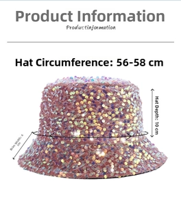 Tabella delle taglie dettagliata per cappello pescatore con paillettes rosa, 56-58cm