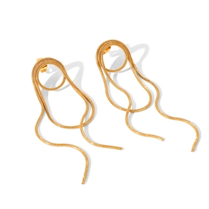 Elegant gold snake chain tassel earrings with minimalist geometric ring design