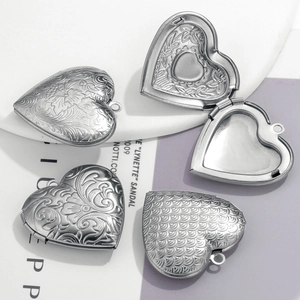 Stainless Steel Heart Locket Pendant Vintage Embossed Flower Tree Of Life Charm DIY Jewelry Making Accessory