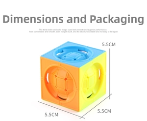 Detail view of 3x3 smooth speed cube showing 5.5cm dimensions and solid color ABS material