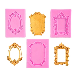 Pink silicone molds for European vintage photo frame cake decorations and resin crafts