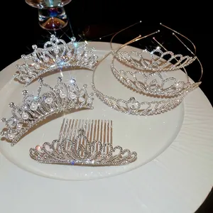 Couronne De Mariée Élégante Diadème Coeur Alliage Strass Fausse Künstliche Perle Bandeau Pour Mariage Fête Accessoires De Cheveux Étincelants