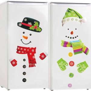 DIY Christmas snowman stickers for refrigerator and wall decor in various styles