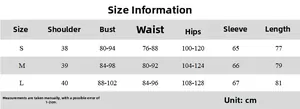 Detailed size information chart for long sleeve polka dot dress with measurements in cm