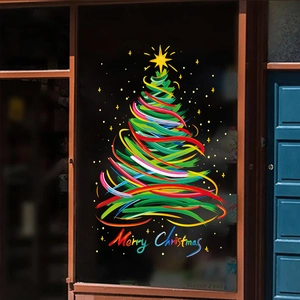 Colorful 2025 Christmas tree window static sticker with Merry Christmas lettering