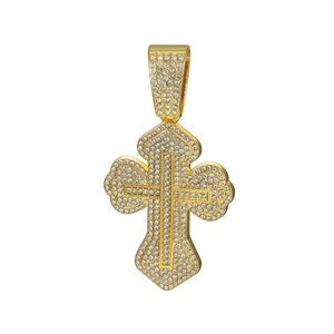 Hip hop gold plated Cuban necklace with iced out cross pendant and sparkling crystals