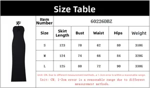 Tableau des tailles détaillé pour robe dos nu sexy avec mesures buste et taille