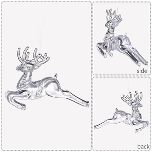 Transparent reindeer Christmas tree ornament with side and back views on white background