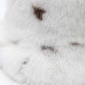 Plush leopard print winter hat and scarf set made of soft white faux fur material