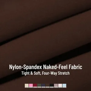 Close-up of chocolate brown nylon-spandex yoga fabric showing texture and 10 color options
