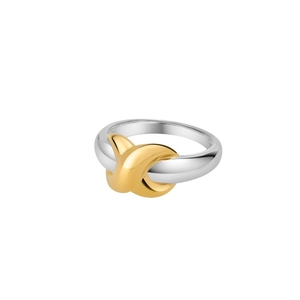 Two-tone 18K gold and silver intertwined wide ring featuring a textured layered design