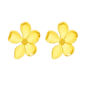Elegant gold irregular five-petal flower stud earrings with detailed metallic texture