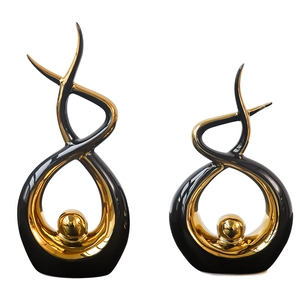 Nordic minimalist black and gold ceramic art sculptures for modern home office decor