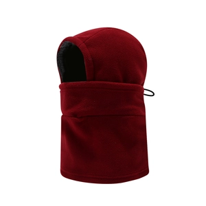 Burgundy winter fleece balaclava hood with adjustable drawstring for outdoor wind protection