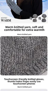 Dettagli del set in maglia grigia con trama spessa e guanti per touch screen invernali
