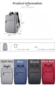 Detail view of 28x12x41cm laptop backpack dimensions and multi-color fabric options