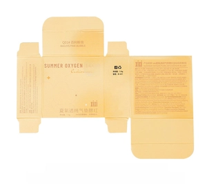 Flat lay of cushion blush packaging box showing ingredients and product specifications