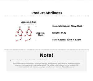 Detailed technical specifications for shell fringe tassel earrings with size data