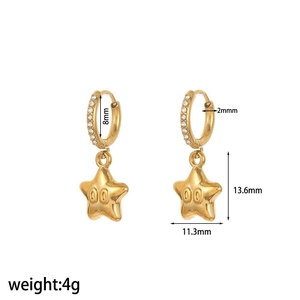 Gold PVD coated stainless steel hoop earrings with star charms and crystal accents