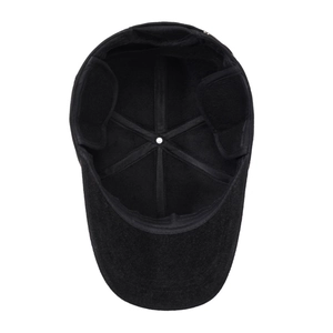 Men's winter baseball cap with internal view of plush lining and foldable ear flaps