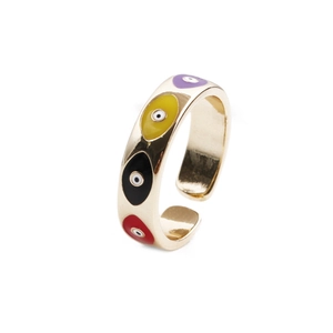 Evil Eye Open Ring Gold Plated Copper Enamel Minimalist Adjustable Finger Jewelry For Women