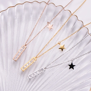 Elegant geometric necklace in gold, rose gold and silver with zircon rectangular pendant