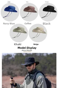 Breathable outdoor sun hat with wide brim, adjustable chin strap, and multiple color options