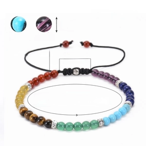 Adjustable 4mm natural stone braided bracelet with turquoise and amethyst beads