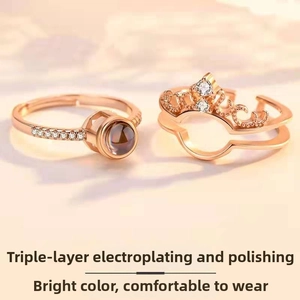 Macro shot of crown ring set with rose gold plating and projection stone detail