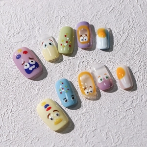 3D cartoon expression press-on nails with colorful jelly textures and relief art