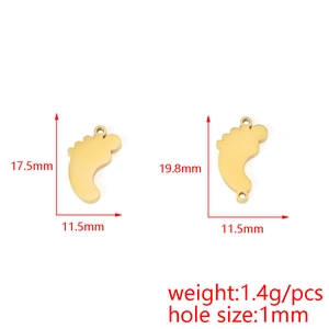 Golden stainless steel baby feet pendants for MOM jewelry with detailed size measurements