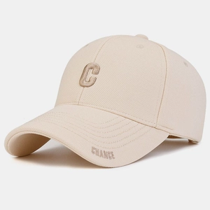 Berretto da baseball in cotone beige con lettera C 3D e ricamo CHANCE sulla visiera