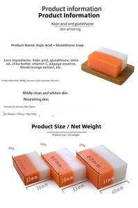 Detail showing ingredients list and product size specifications for Kojic Acid soap