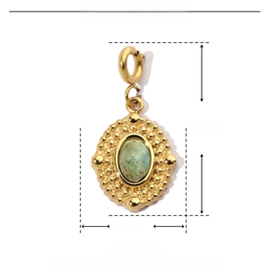 Detailed size parameter view of the green natural stone pendant in gold stainless steel