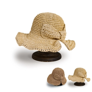 Chapeau De Paille Femme Crocheté Main Large Bord Nœud Protection Solaire Pliable Été Plage Voyage Élégant