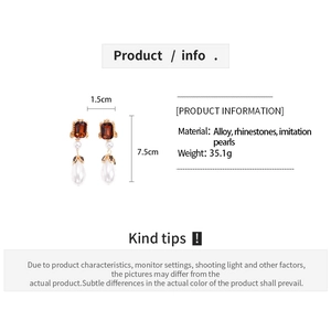 Detailed size specifications for vintage earrings with faux pearls and crystals