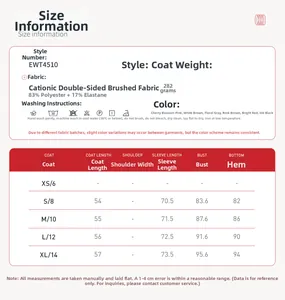 Detailed size chart for yoga sports jacket featuring measurements from size S to XL