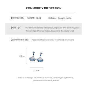 Detailed technical specifications for the fan-shaped zircon drop earrings with measurements